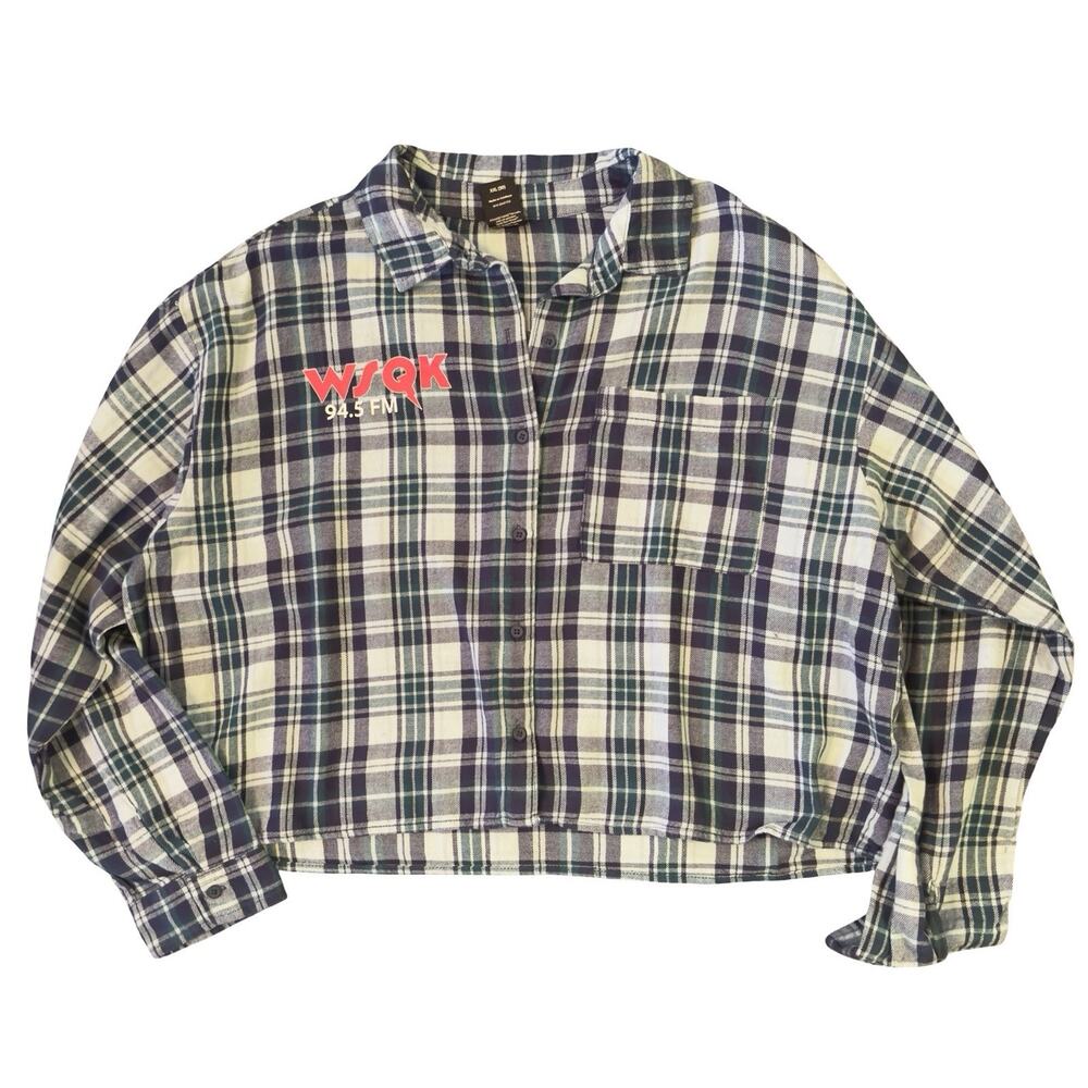 Stranger Things Hawkins Plaid Cropped Flannel Shirt XXL 20 NWT Netflix